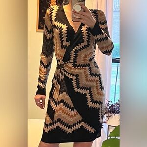 Cache Brown and Gold Geometric Dress